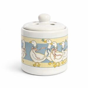 Vintage Ribbon Geese Ceramic Jar Canister Cottagecore Farmhouse Kitchen Decor